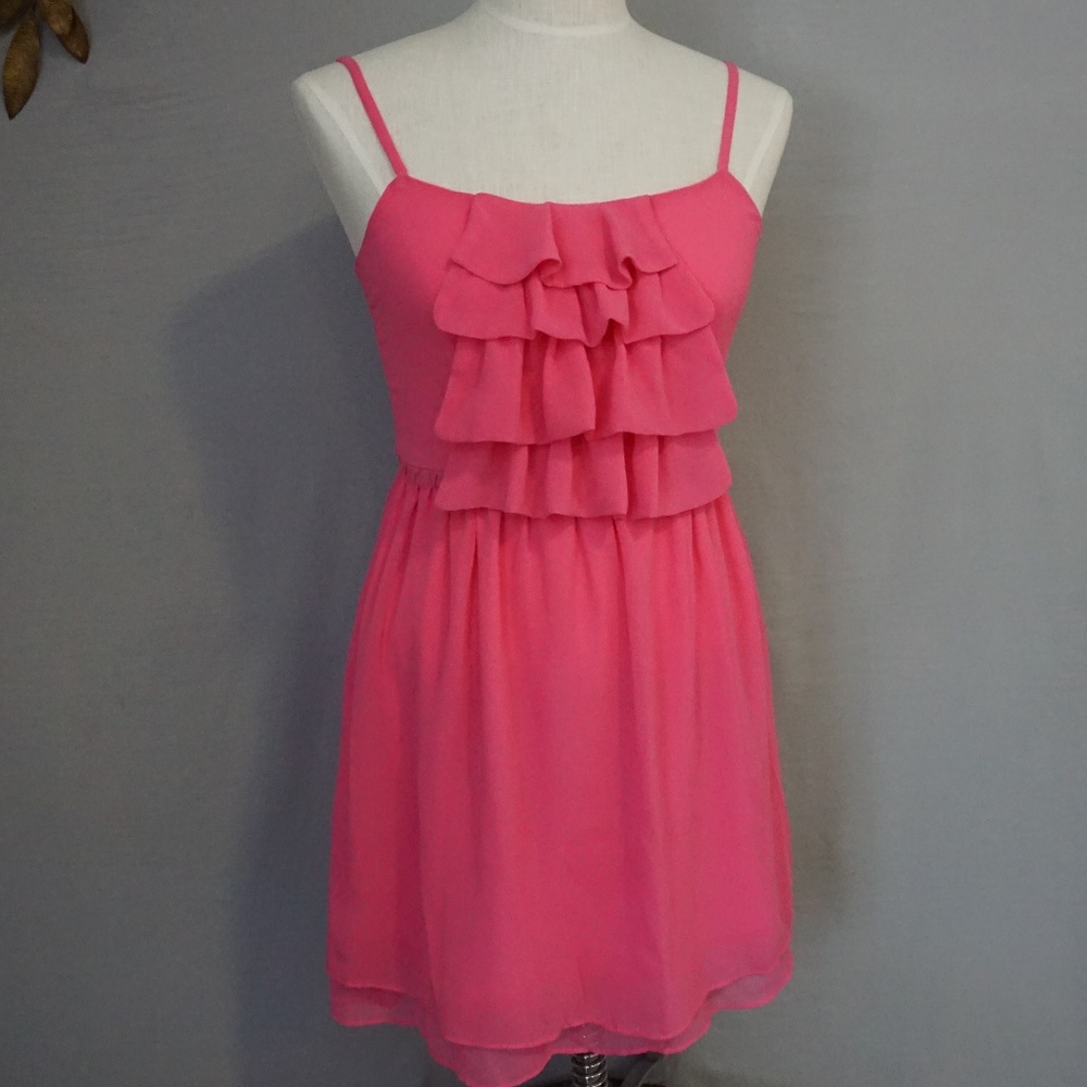 Fun 2 Fun Hot Pink Sun Dress with Ruffles Women's Small EUC